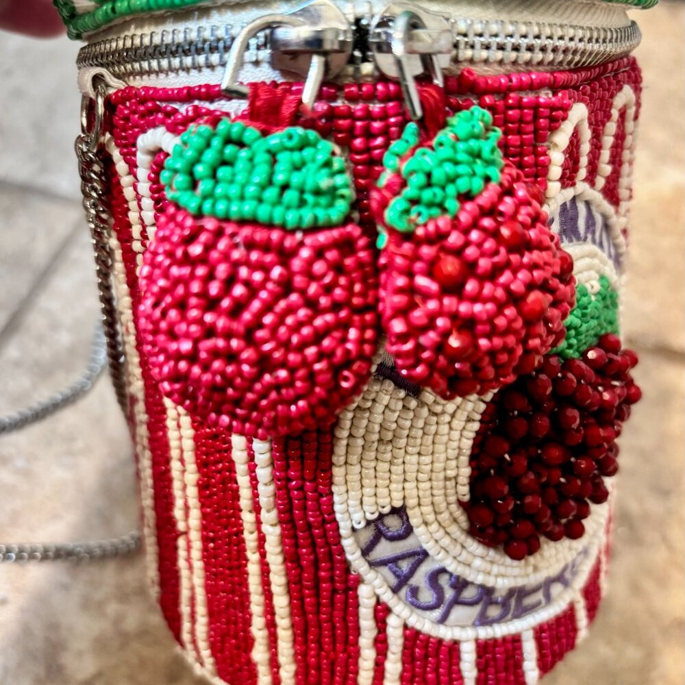 Handcrafted In India Beaded Homemade Raspberry Jam Crossbody Bag NWT Jar Purse - Picture 3 of 6